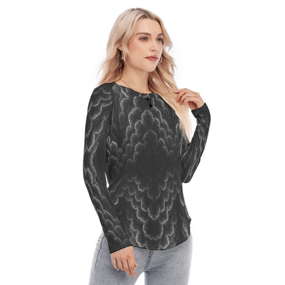 Women's Raglan Sleeves U-Shaped Hem Long Sleeves Blouse