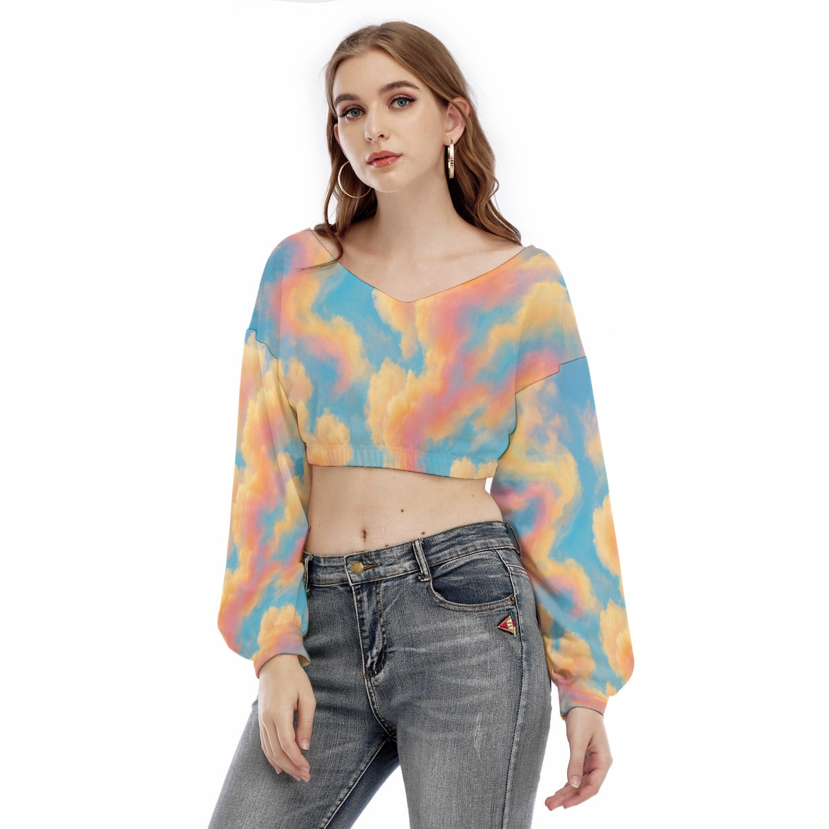 Women's V-neck Long Sleeve Cropped Sweatshirt