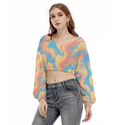 Women's V-neck Long Sleeve Cropped Sweatshirt