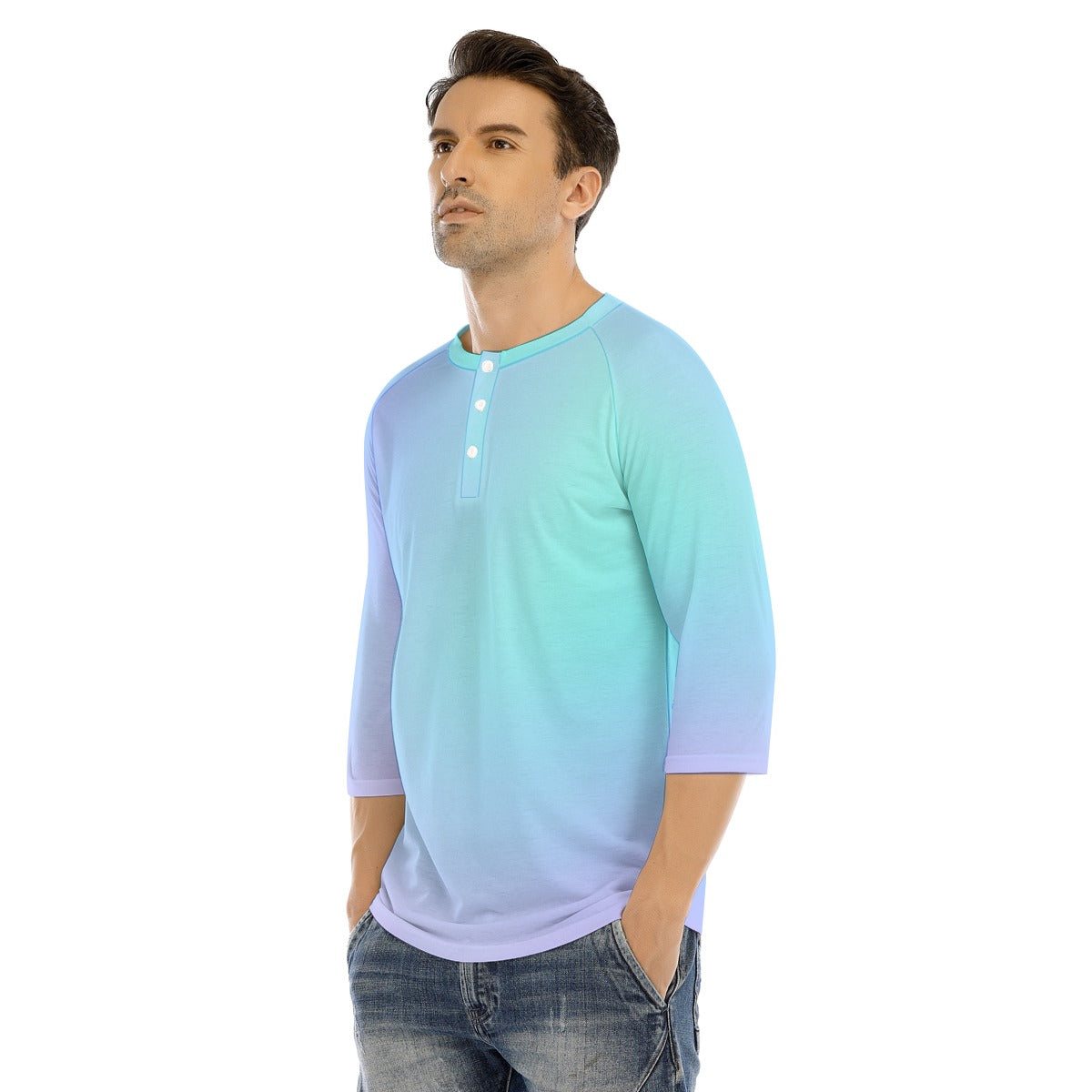 Men's Bracelet Sleeve T-shirt With Button Closure - view 3