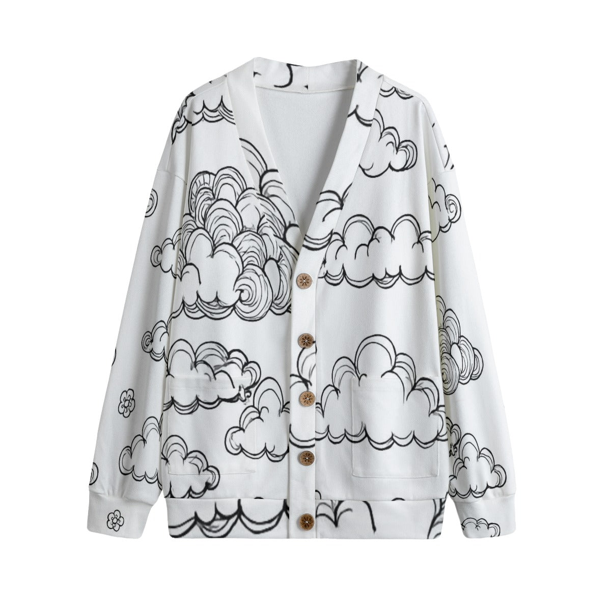 Unisex V-neck Knitted Fleece Cardigan With Button Closure