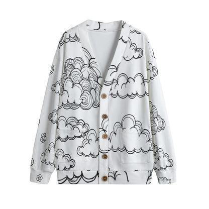 Unisex V-neck Knitted Fleece Cardigan With Button Closure