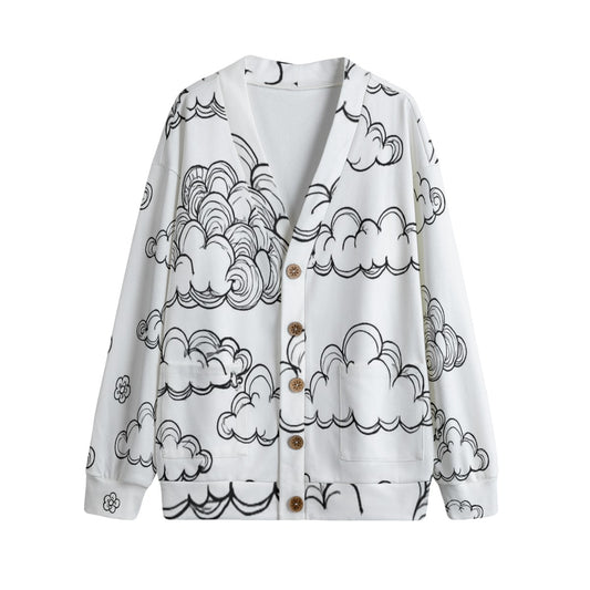 Unisex V-neck Knitted Fleece Cardigan With Button Closure