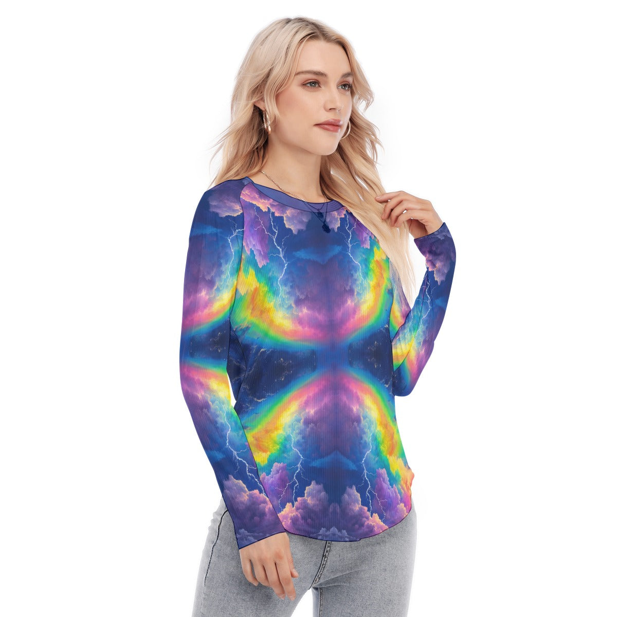 Women's Raglan Sleeves U-Shaped Hem Long Sleeves Blouse