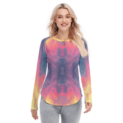 Women's Raglan Sleeves U-Shaped Hem Long Sleeves Blouse