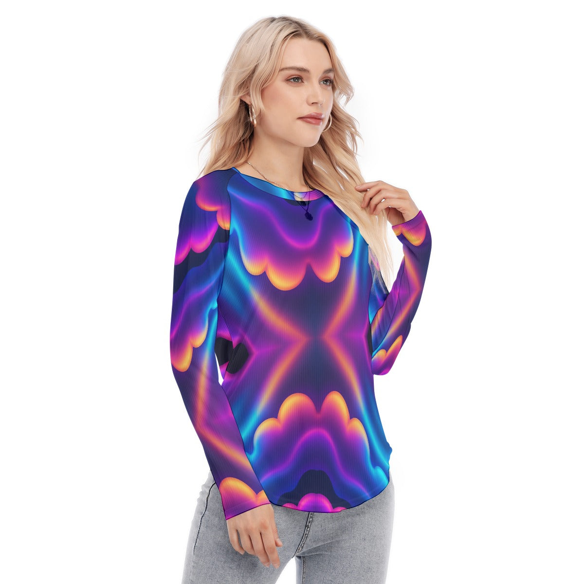 Women's Raglan Sleeves U-Shaped Hem Long Sleeves Blouse