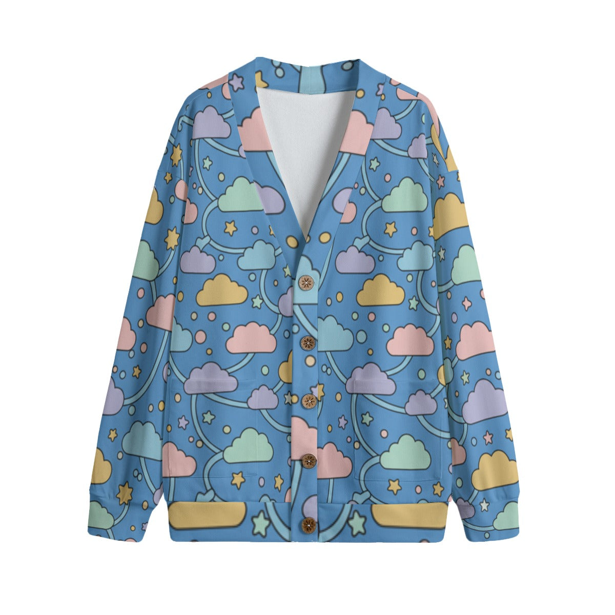 Unisex V-neck Knitted Fleece Cardigan With Button Closure
