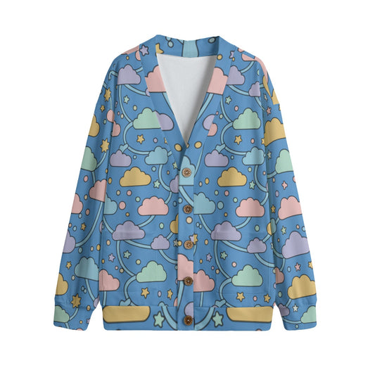 Unisex V-neck Knitted Fleece Cardigan With Button Closure