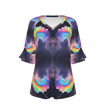 V-neck Women's T-shirt With Bell Sleeve