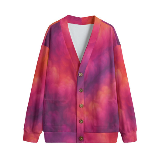 Unisex V-neck Knitted Fleece Cardigan With Button Closure