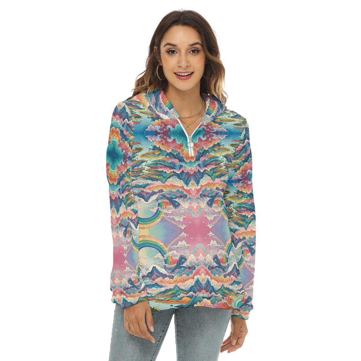 Women's Borg Fleece Hoodie With Half Zip
