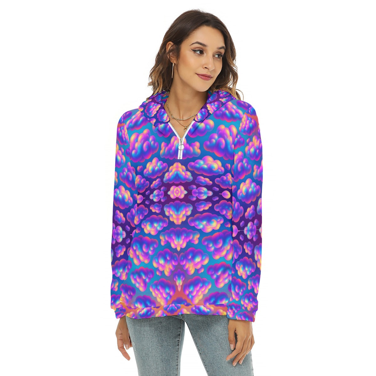 Women's Borg Fleece Hoodie With Half Zip