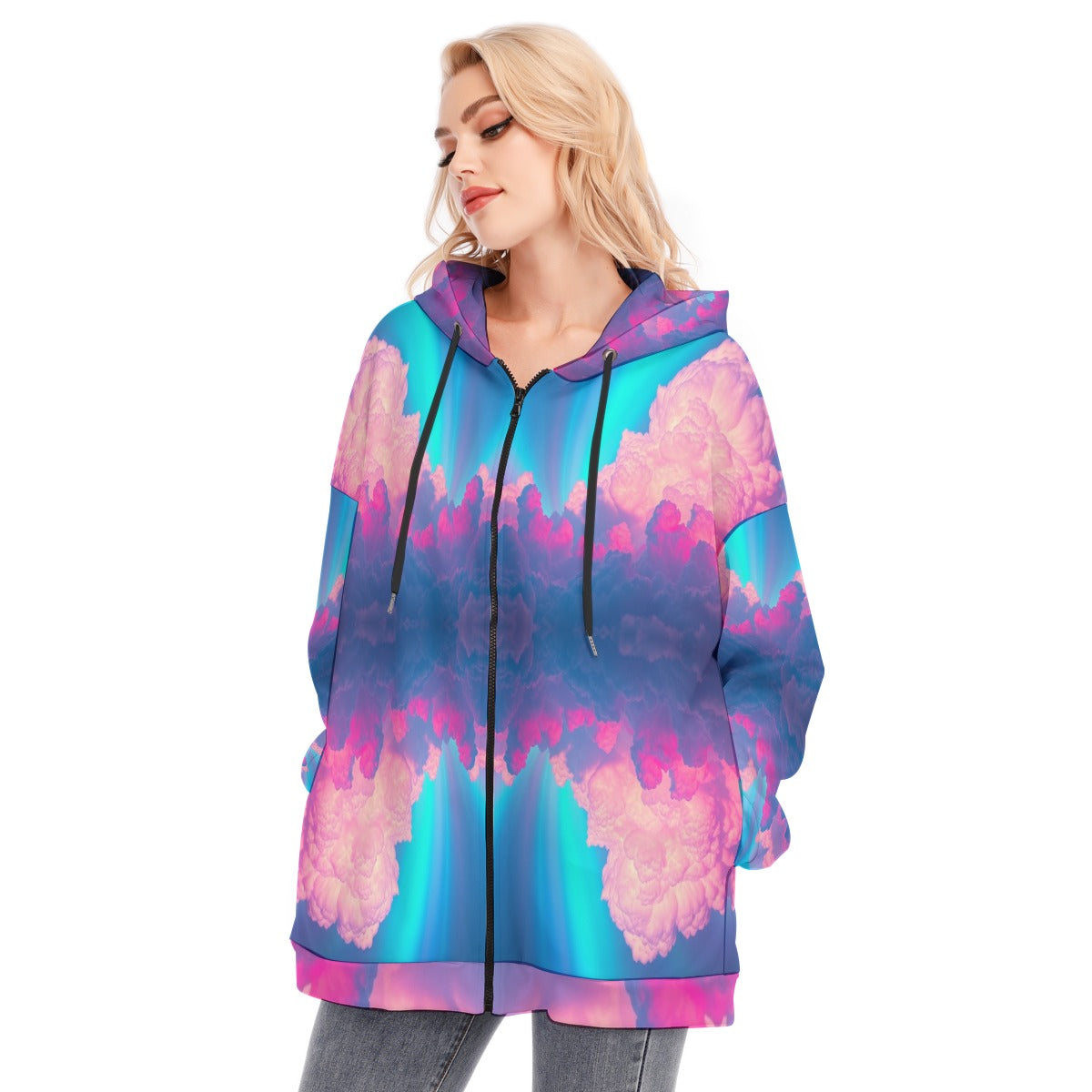 Women's Long Hoodie With Zipper Closure