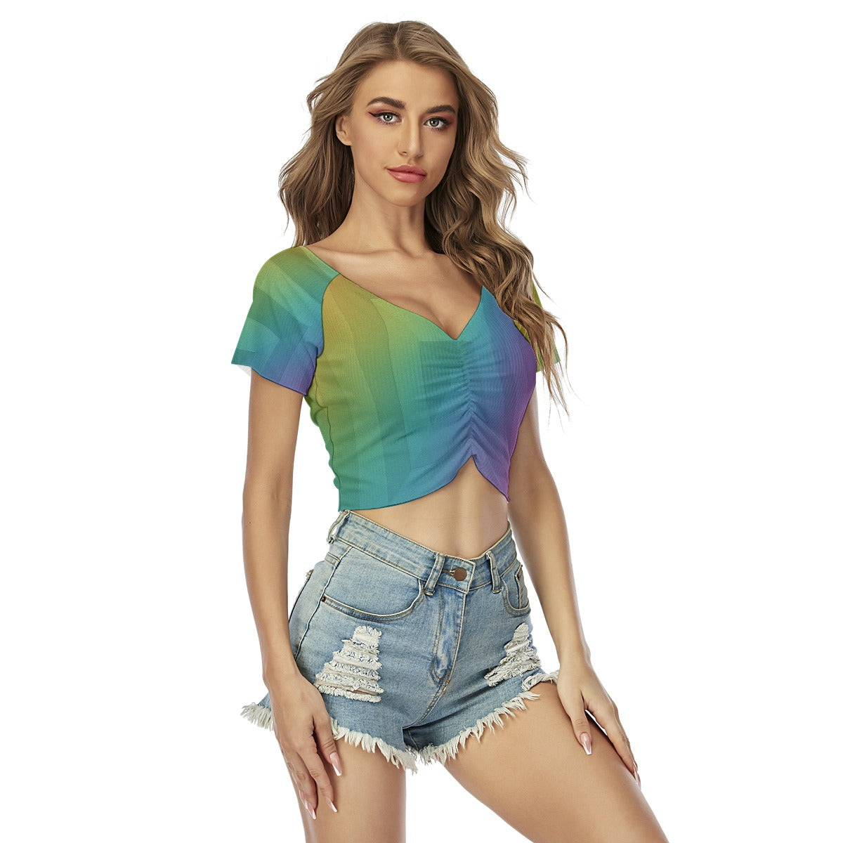 Women's Raglan Drawstring Front Crop Tee