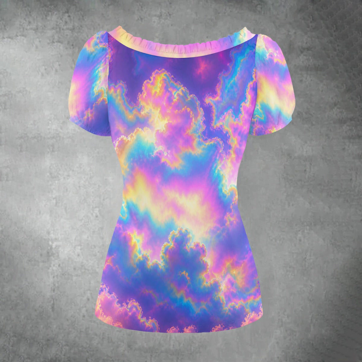 All-over print Women's Puff Sleeve Pleated Shirt