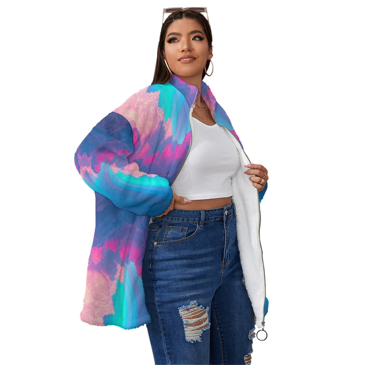 Unisex Borg Fleece Stand-up Collar Coat With Zipper Closure(Plus Size)