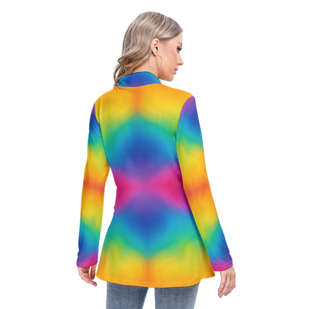 Women's Long-sleeved Heap-neck Slim Casual Tunic Blouse