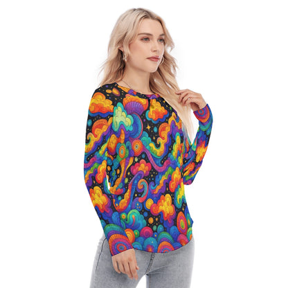 Women's Raglan Sleeves U-Shaped Hem Long Sleeves Blouse