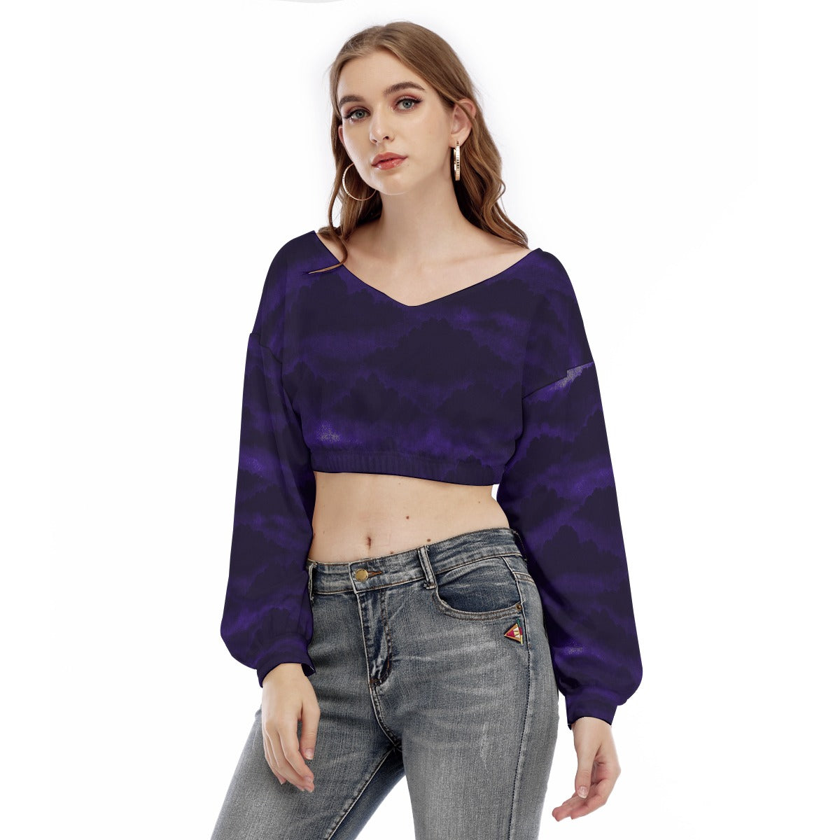 Women's V-neck Long Sleeve Cropped Sweatshirt