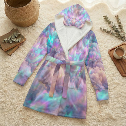 Unisex Flannel Hooded Robe With Eye Mask
