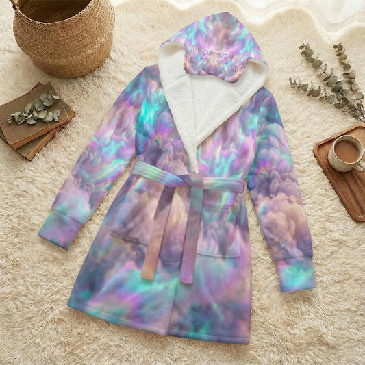 Unisex Flannel Hooded Robe With Eye Mask