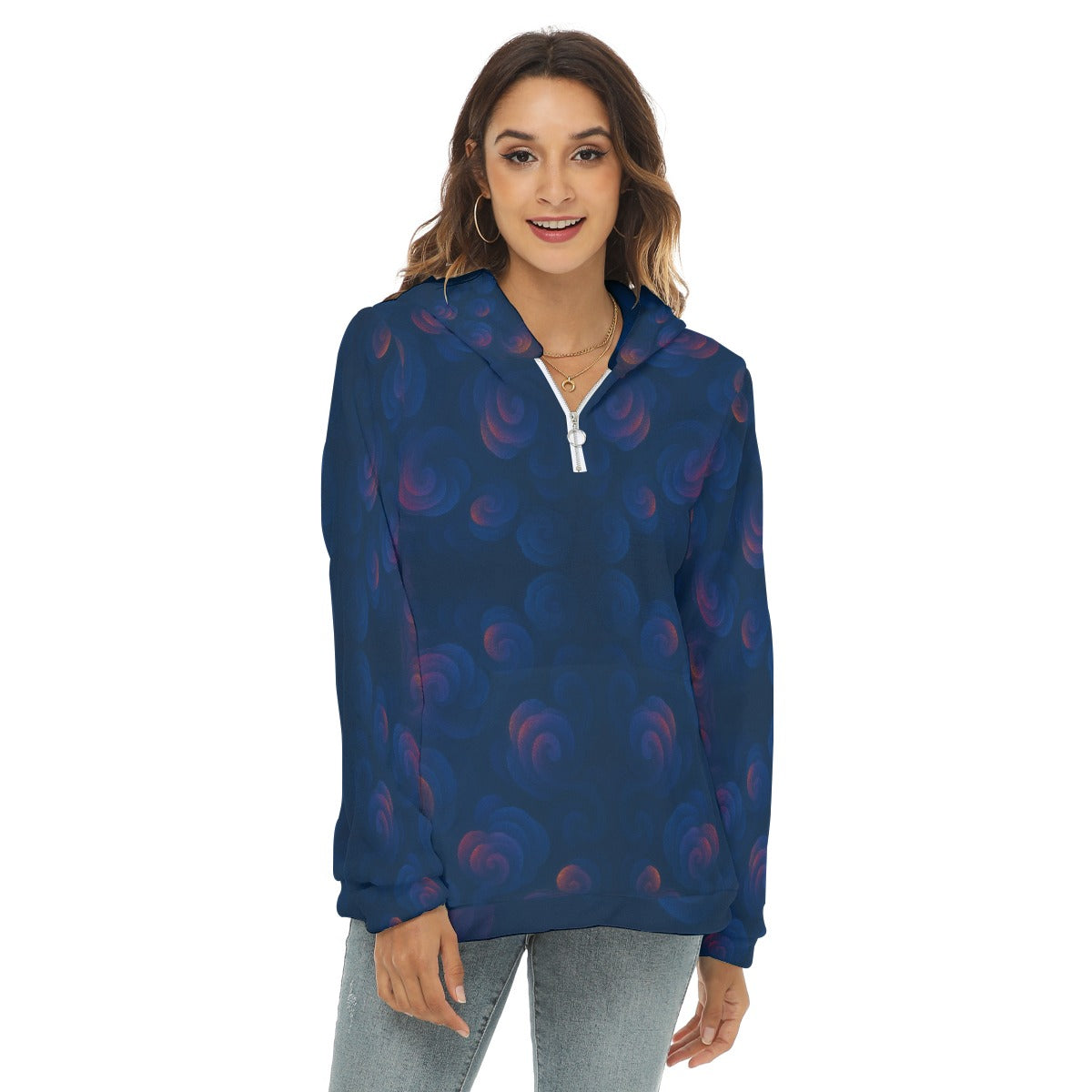 Women's Borg Fleece Hoodie With Half Zip