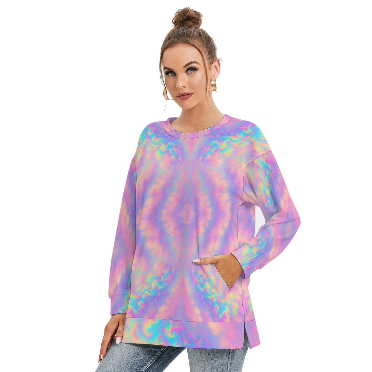 Women's Side Split O-neck Sweatshirt