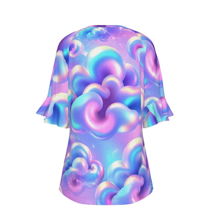 V-neck Women's T-shirt With Bell Sleeve