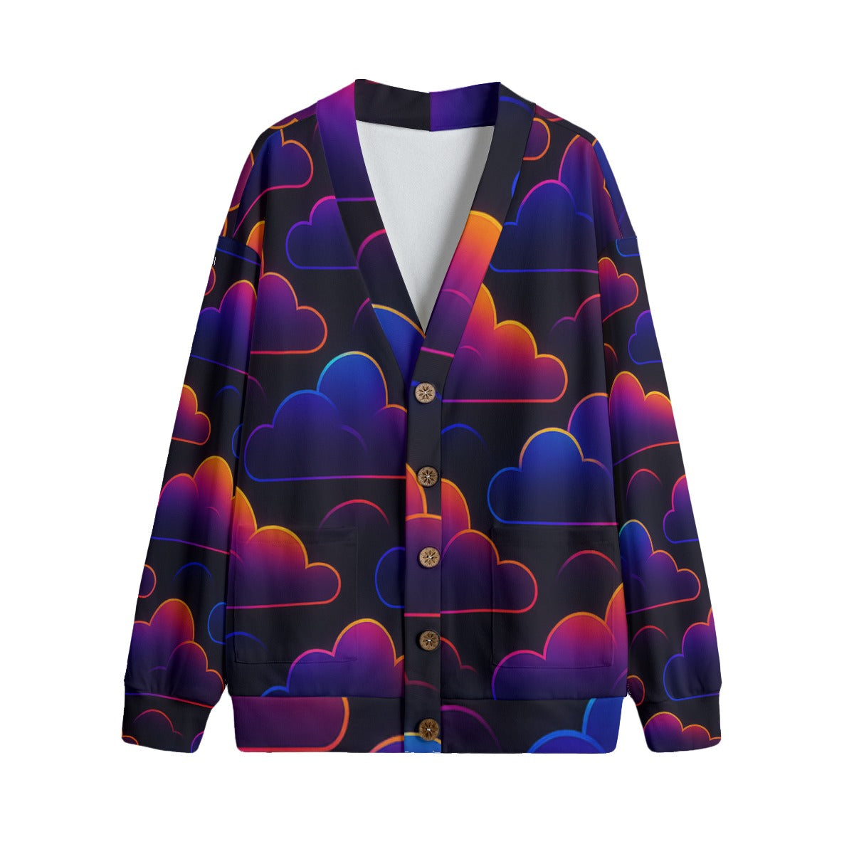 Unisex V-neck Knitted Fleece Cardigan With Button Closure