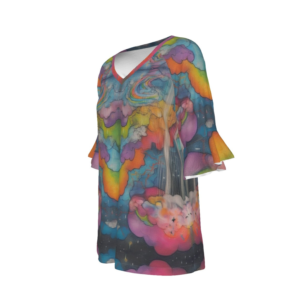 V-neck Women's T-shirt With Bell Sleeve