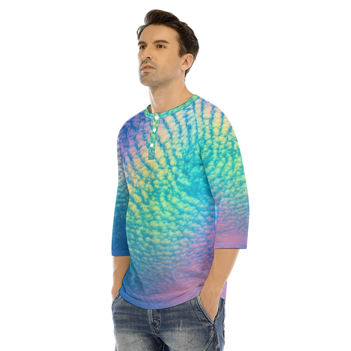 Men's Bracelet Sleeve T-shirt With Button Closure - view 3