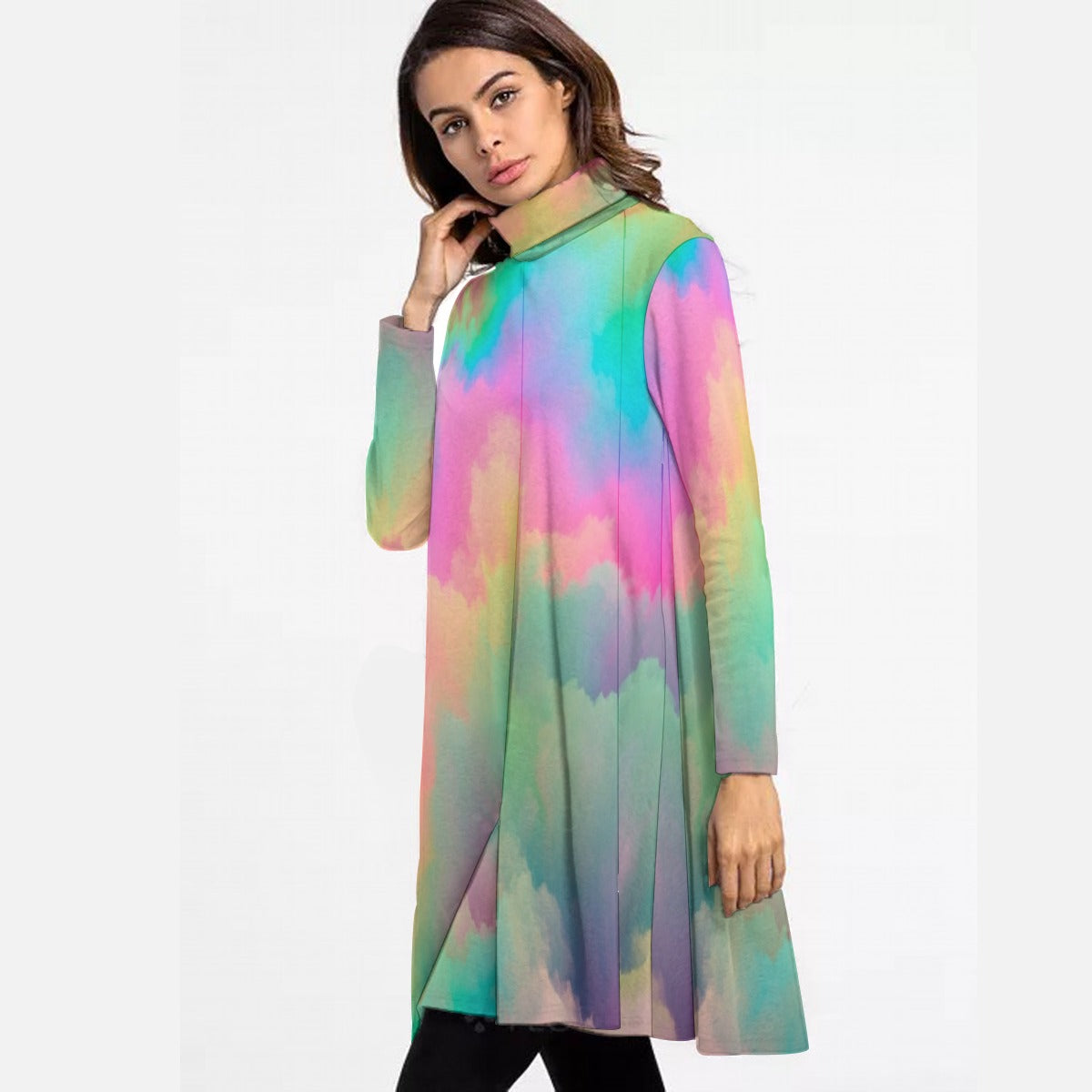 Women's High Neck Dress With Long Sleeve