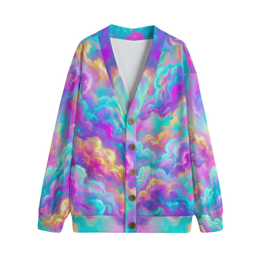 Unisex V-neck Knitted Fleece Cardigan With Button Closure