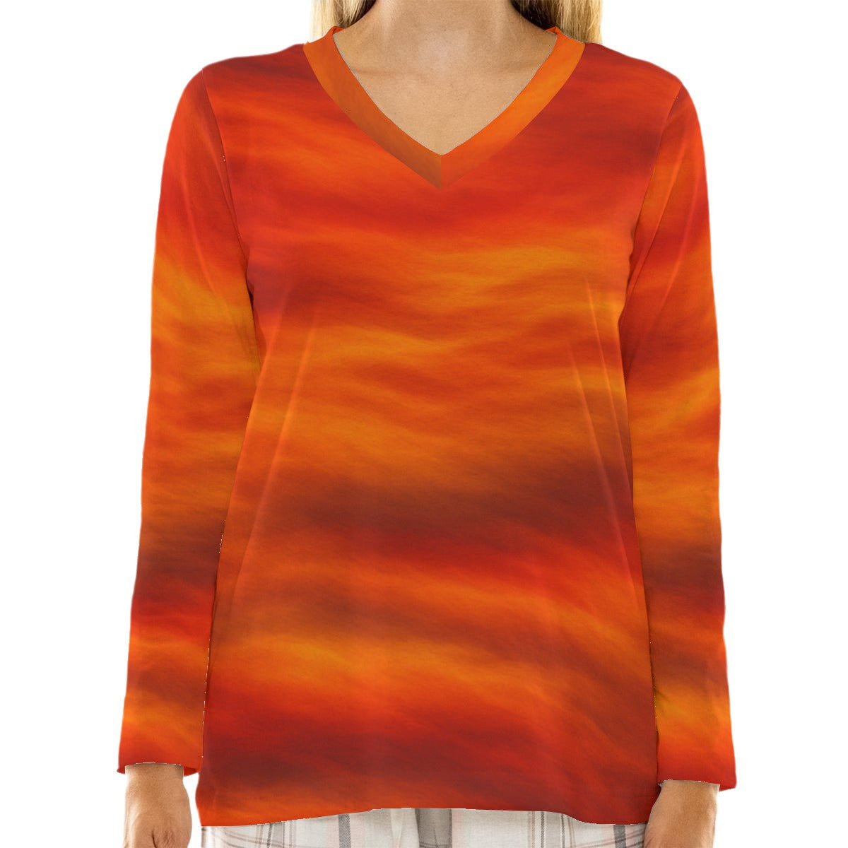 Women's Loose V-Neck T-Shirt With Long Sleeve