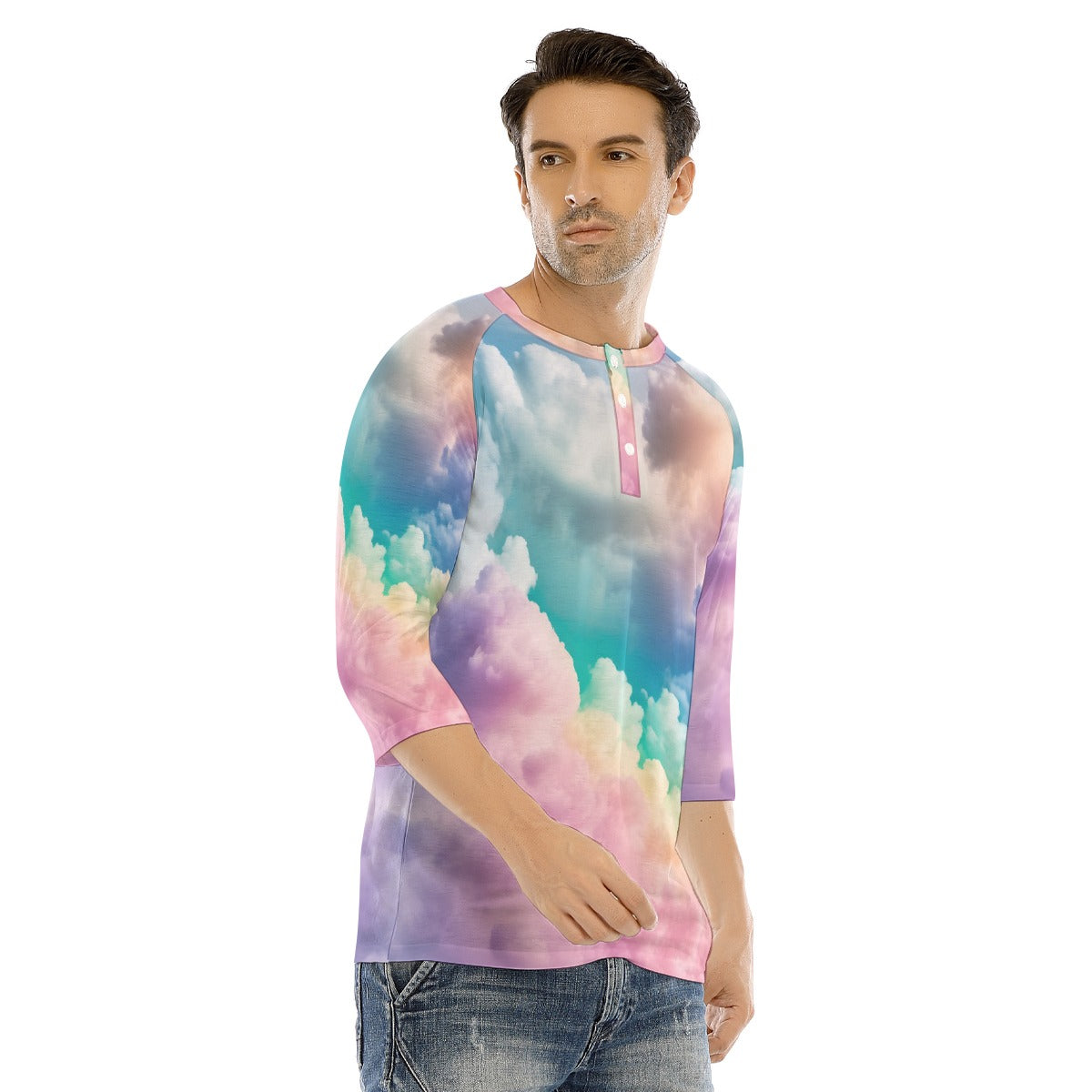 Men's Bracelet Sleeve T-shirt With Button Closure - view 2
