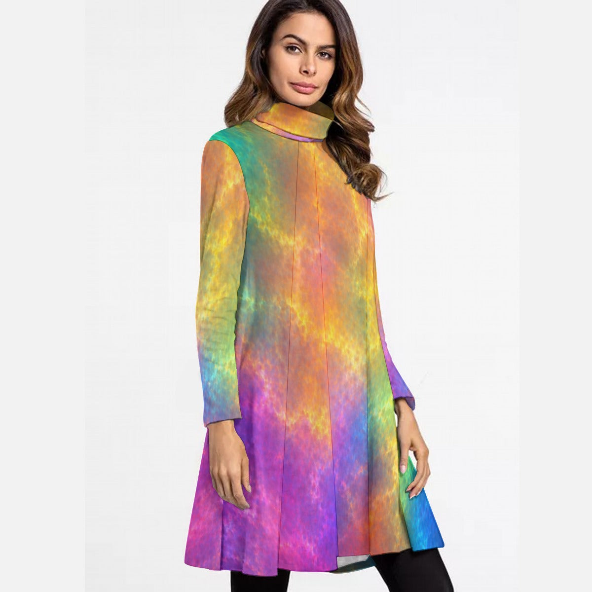 Women's High Neck Dress With Long Sleeve