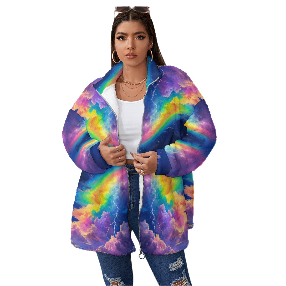 Unisex Borg Fleece Stand-up Collar Coat With Zipper Closure(Plus Size)