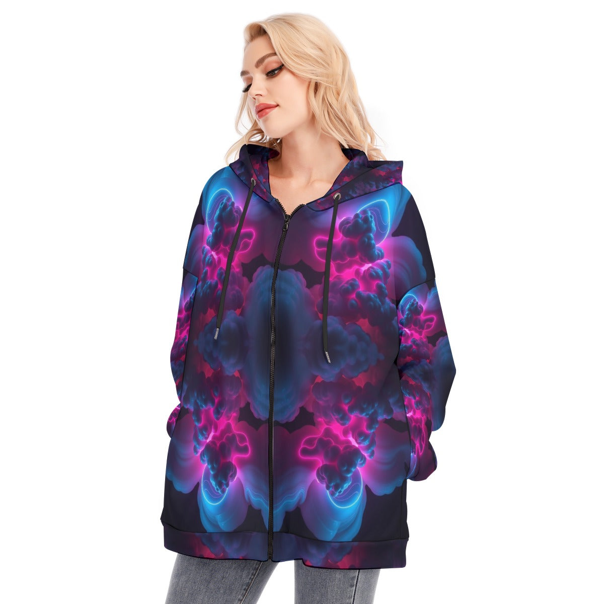 Women's Long Hoodie With Zipper Closure