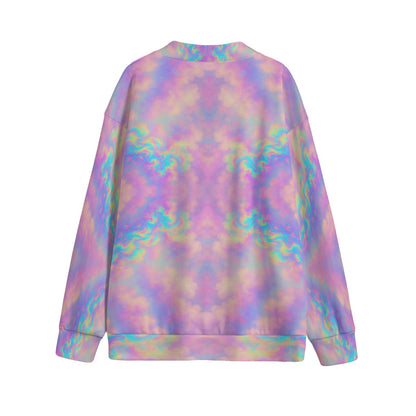 Unisex V-neck Knitted Fleece Cardigan With Button Closure