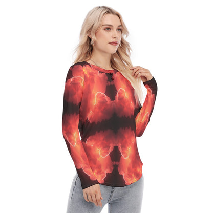 Women's Raglan Sleeves U-Shaped Hem Long Sleeves Blouse