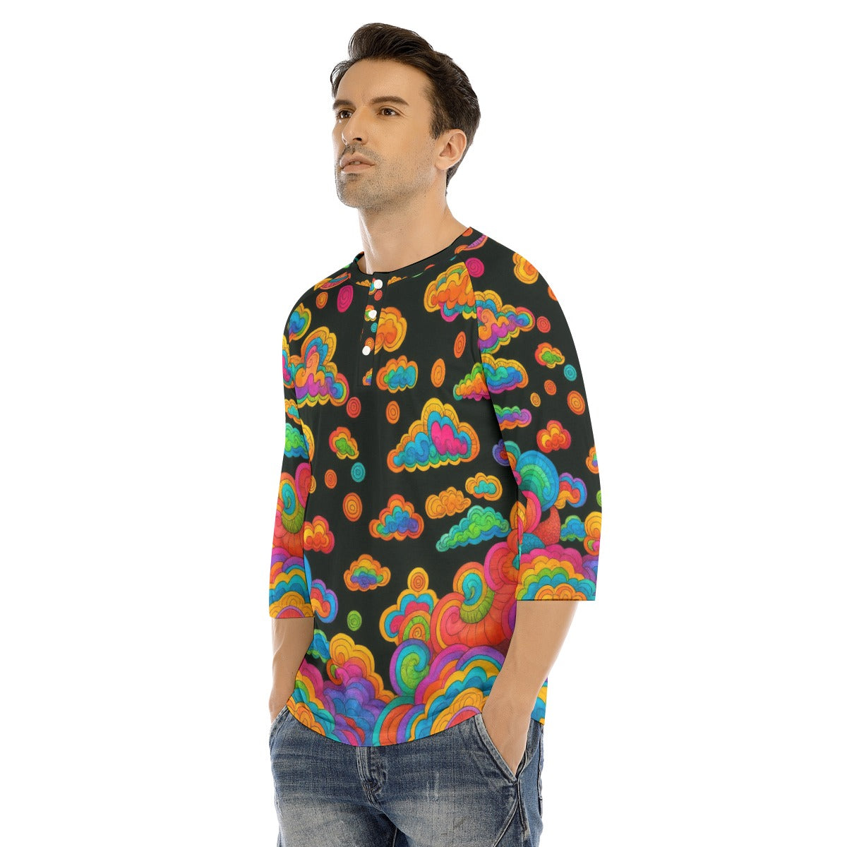 Men's Bracelet Sleeve T-shirt With Button Closure - view 3