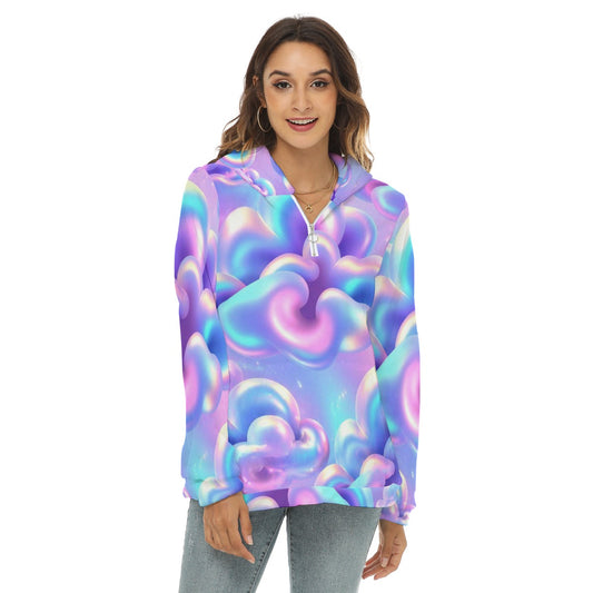 Women's Borg Fleece Hoodie With Half Zip
