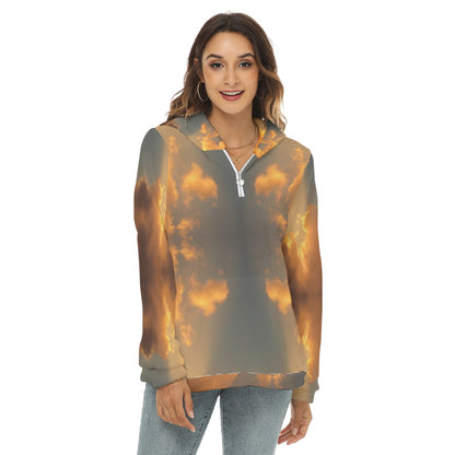 Women's Borg Fleece Hoodie With Half Zip
