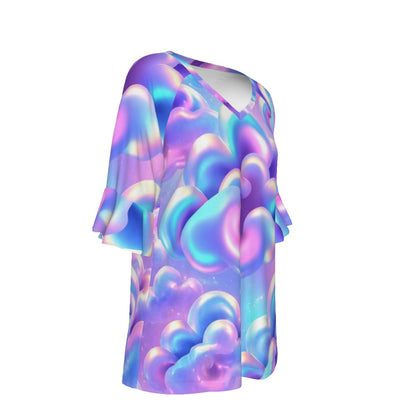 V-neck Women's T-shirt With Bell Sleeve