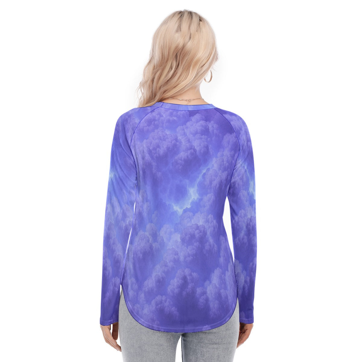 Women's Raglan Sleeves U-Shaped Hem Long Sleeves Blouse