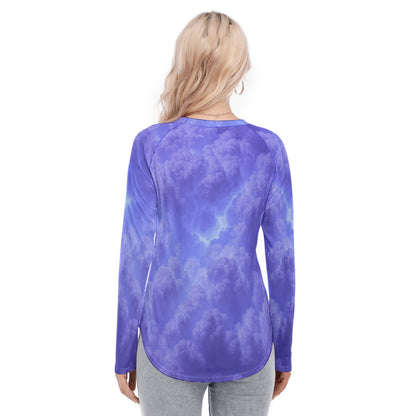 Women's Raglan Sleeves U-Shaped Hem Long Sleeves Blouse