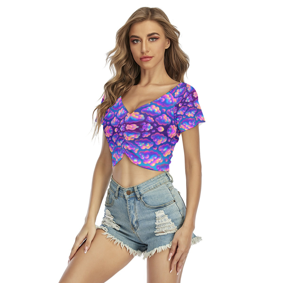 Women's Raglan Drawstring Front Crop Tee