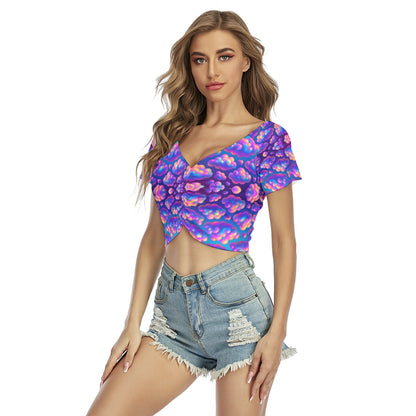 Women's Raglan Drawstring Front Crop Tee