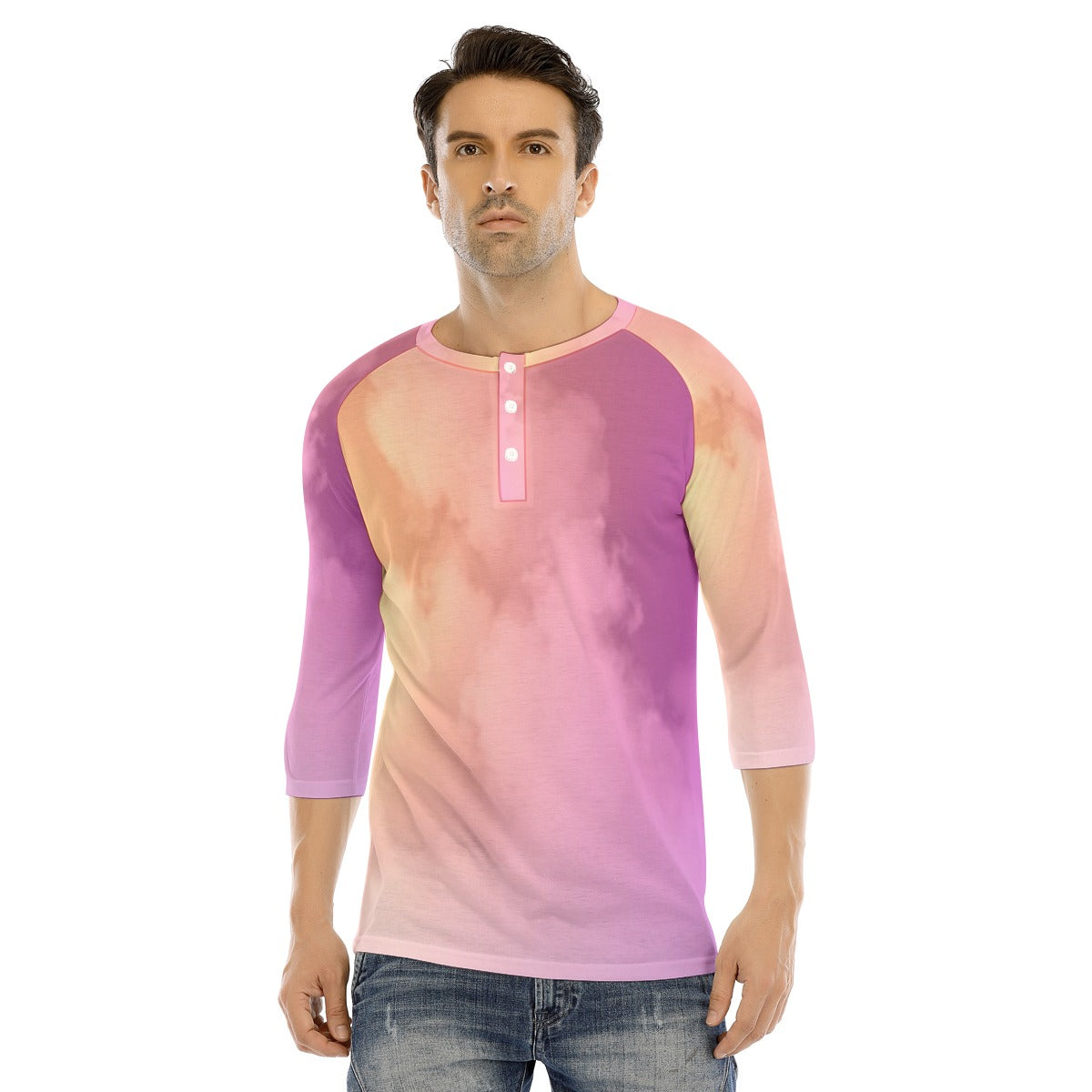Men's Bracelet Sleeve T-shirt With Button Closure - view 1