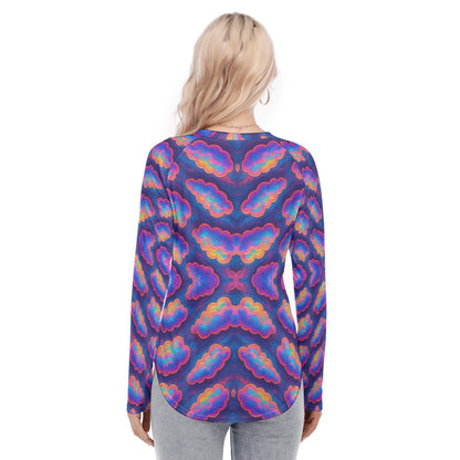 Women's Raglan Sleeves U-Shaped Hem Long Sleeves Blouse